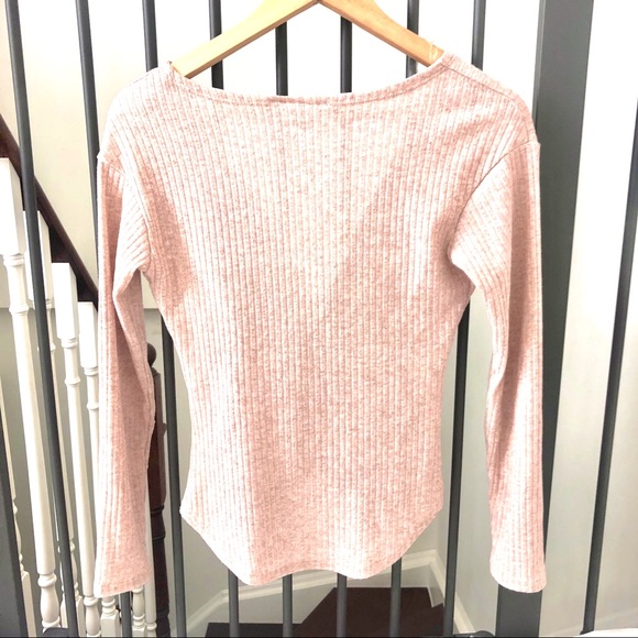 Dusty Pink Long Sleeve V Neck Cropped  Sweater - Picture 7 of 7